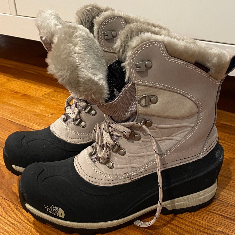 The North Face Black and Cream Winter Boots